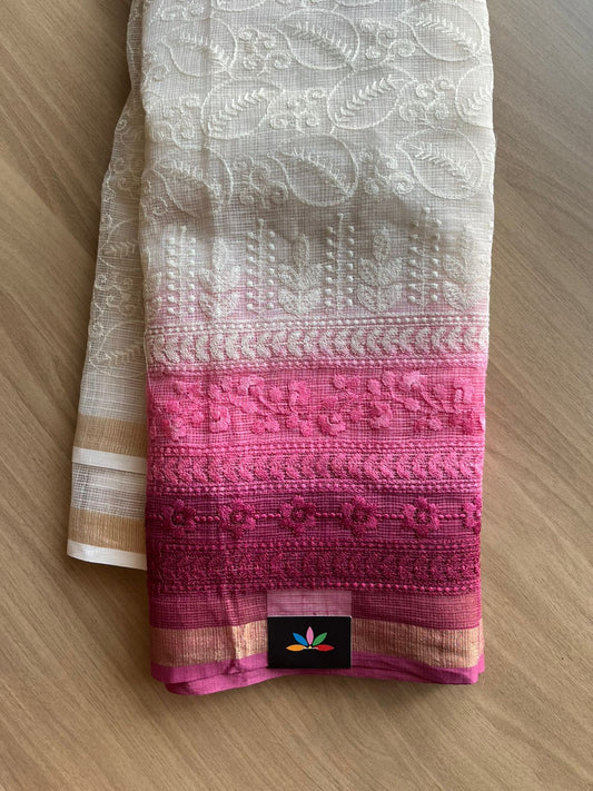 Tricolor All Over Machine Embroidered Kota Saree -22500
