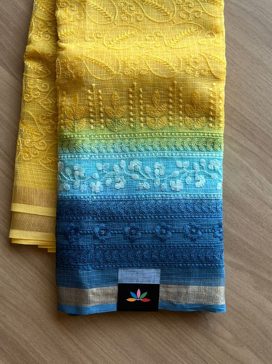 Tricolor All Over Machine Embroidered Kota Saree -22502