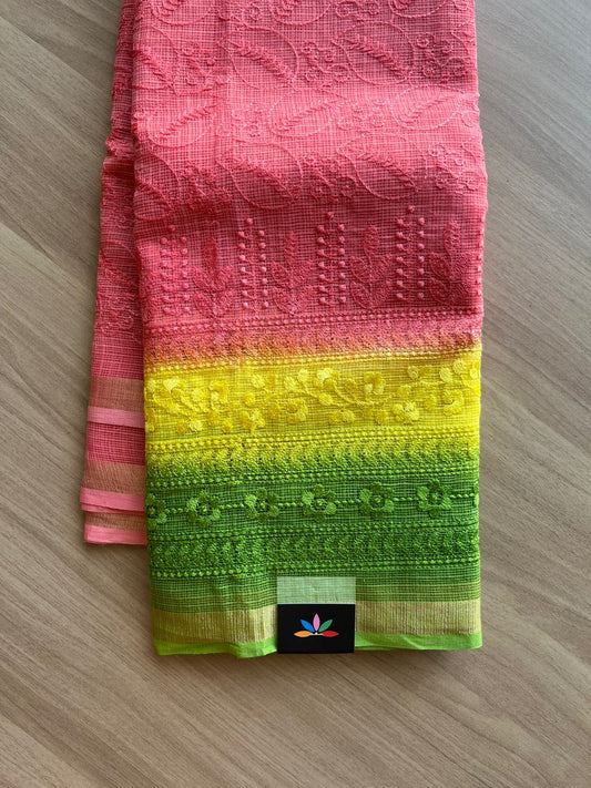 Tricolor All Over Machine Embroidered Kota Saree -22503
