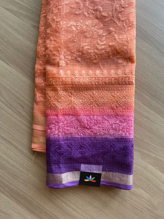 Tricolor All Over Machine Embroidered Kota Saree -22504