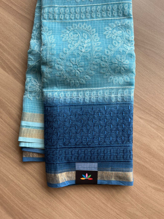 Double Color All Over Machine Embroidered Kota Saree-22534