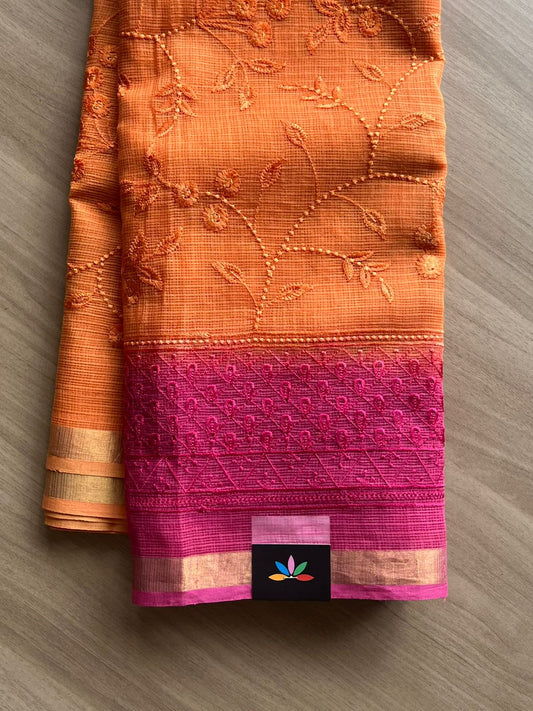 Double Color All Over Machine Embroidered Kota Saree-22536