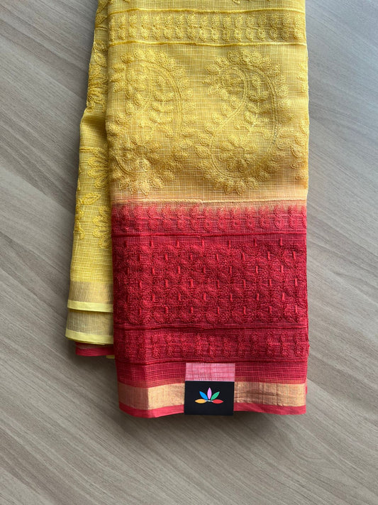 Double Color All Over Machine Embroidered Kota Saree-22537