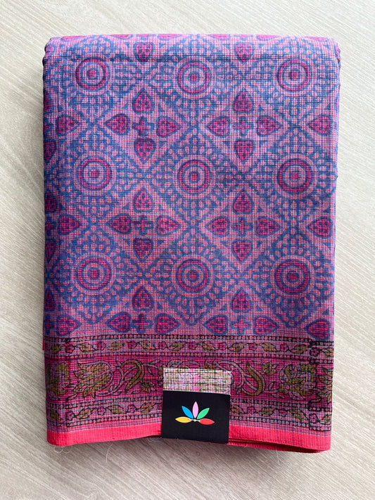 Muted Purple Hand Block Printed Kota Doria Saree -24179