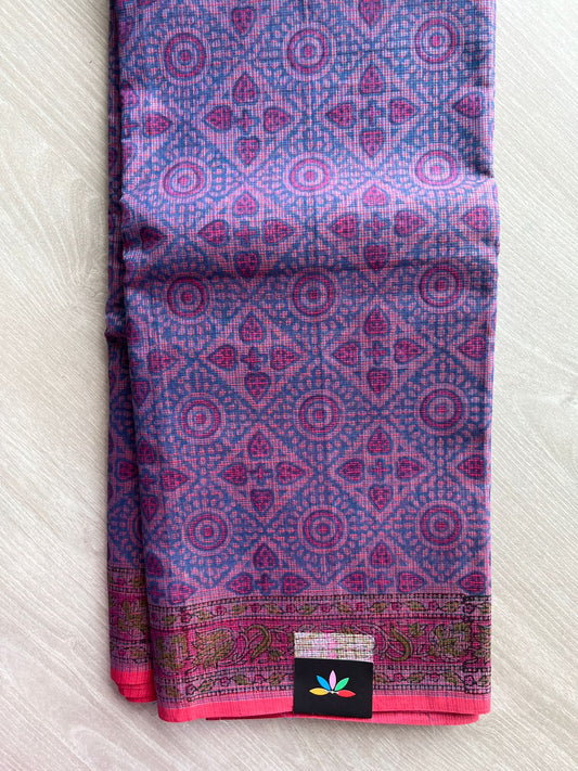 Muted Purple Hand Block Printed Kota Doria Saree -24179
