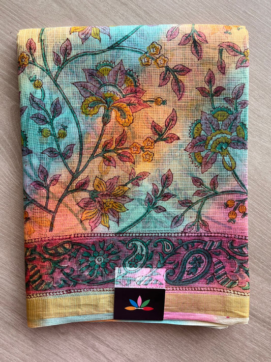 Multi Color Hand Block Printed Multi Colour Kota Silk Saree-24200
