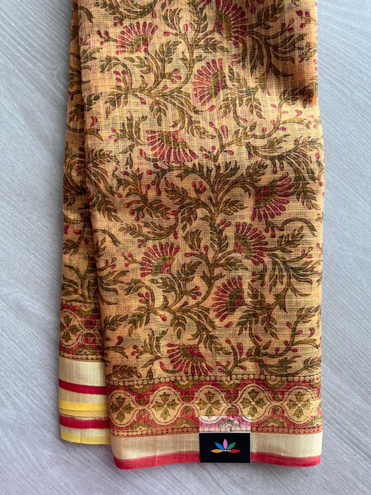 Mustard Yellow Printed with Checks Blended Kota Saree -24293