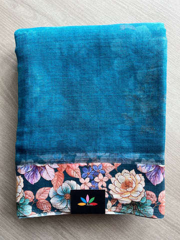 Deep Teal Digital Printed Pure Soft Kota Saree - 28268