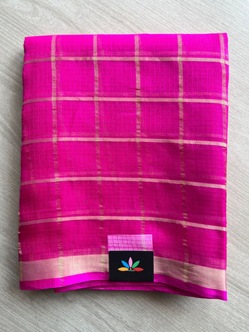 Bright Pink Checked Kota Silk Saree - 28271