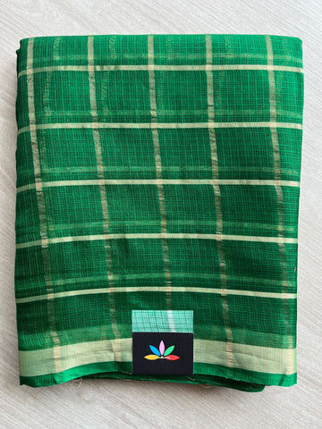 Leaf Green Checked Kota Silk Saree - 28272