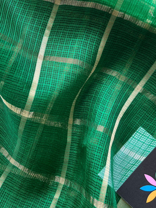 Leaf Green Checked Kota Silk Saree - 28272