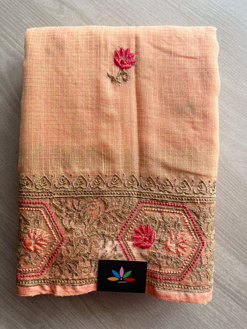 Light Orange Machine Embroidered Pure Kota Saree - 28282