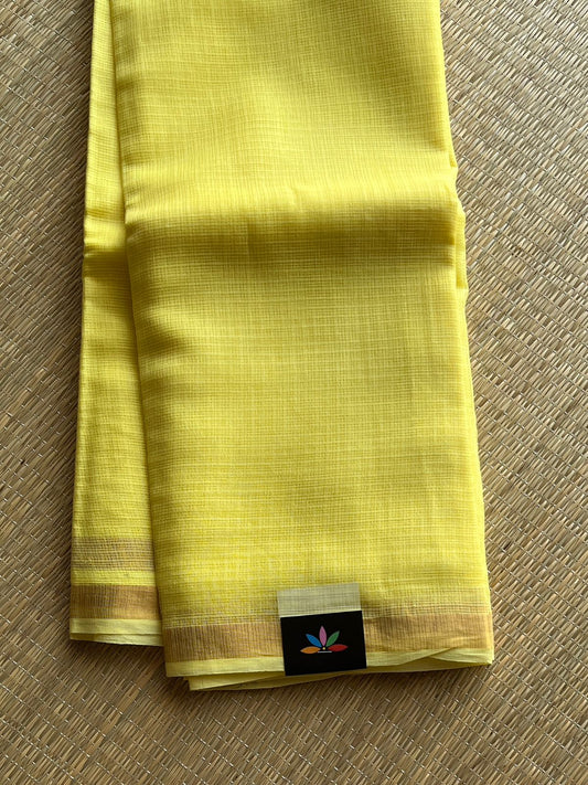 Pastel Yellow Simple Solid Kota Cotton Saree- 30629