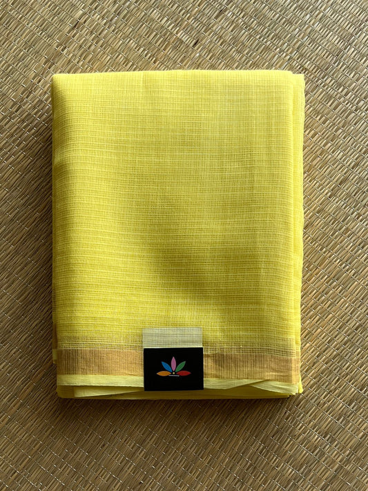 Pastel Yellow Simple Solid Kota Cotton Saree- 30629