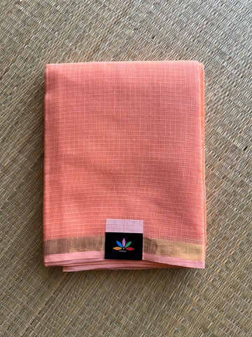 Peach Pink Simple Solid Kota Cotton Saree- 30634