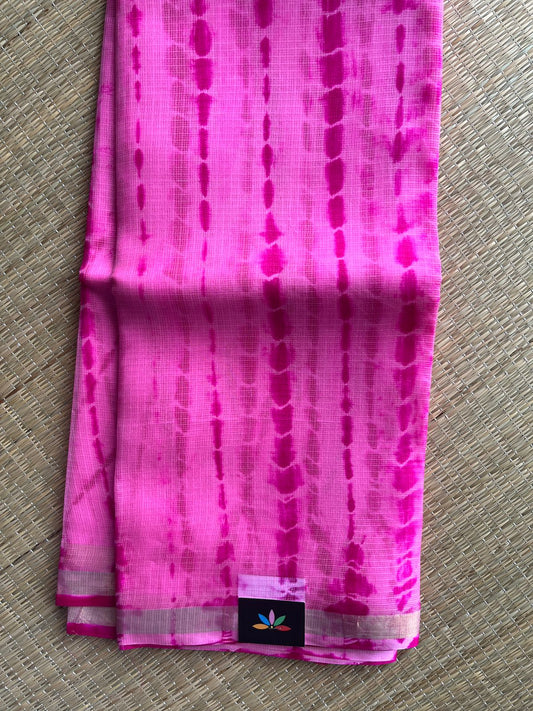 Light Pink & Magenta Pink Shibori Printed Kota Silk Saree- 30717