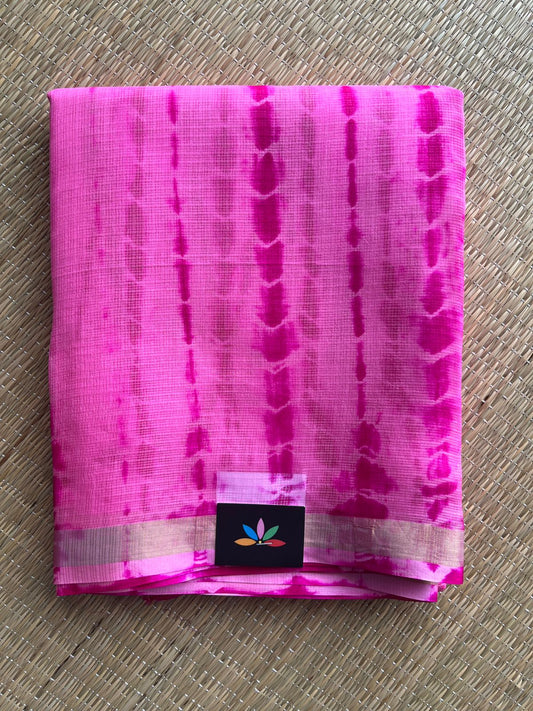 Light Pink & Magenta Pink Shibori Printed Kota Silk Saree- 30717