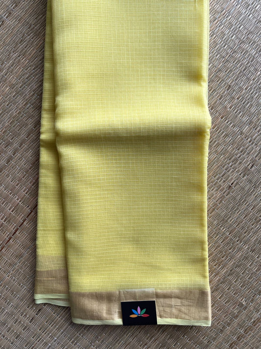 Light Pastel Yellow Simple Solid Kota Cotton Saree- 30724