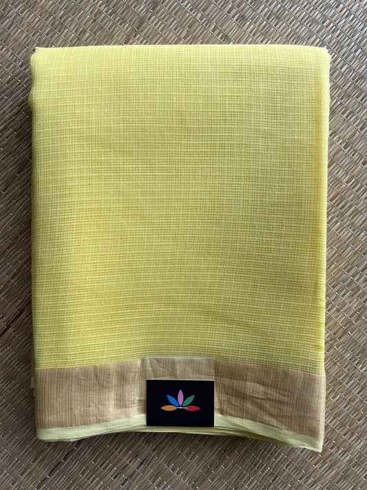 Light Pastel Yellow Simple Solid Kota Cotton Saree- 30724