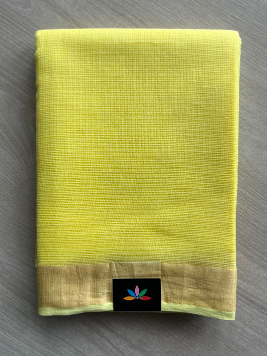 Light Pastel Yellow Simple Solid Kota Cotton Saree- 30724