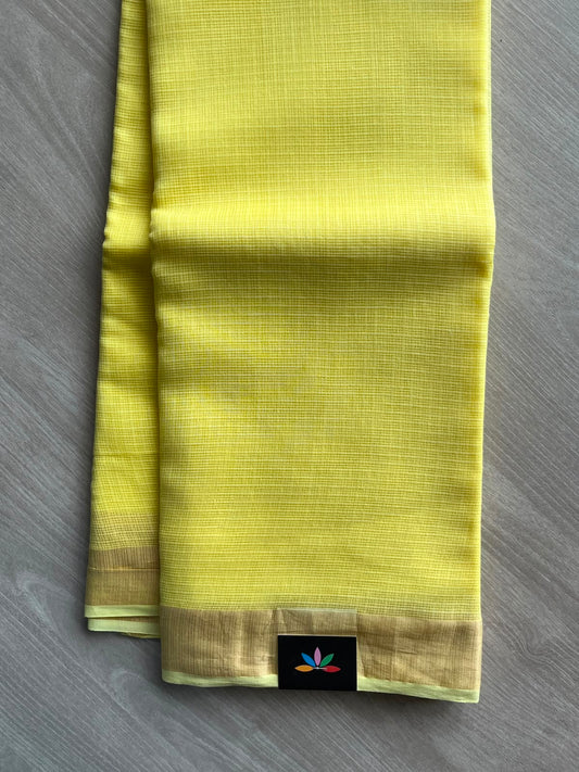 Light Pastel Yellow Simple Solid Kota Cotton Saree- 30724