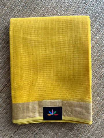 Bright Yellow Simple Solid Kota Cotton Saree- 30726