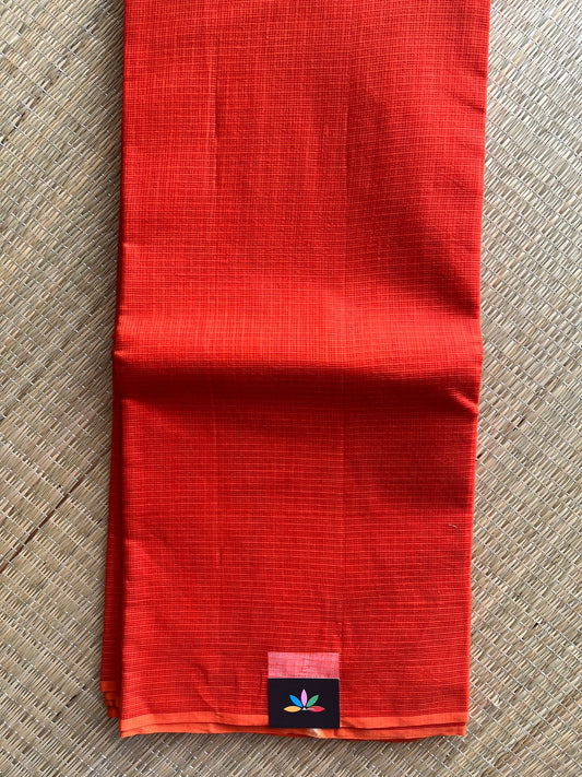 Deep Orange Plain Kota Cotton Saree (Without blouse)- 30735