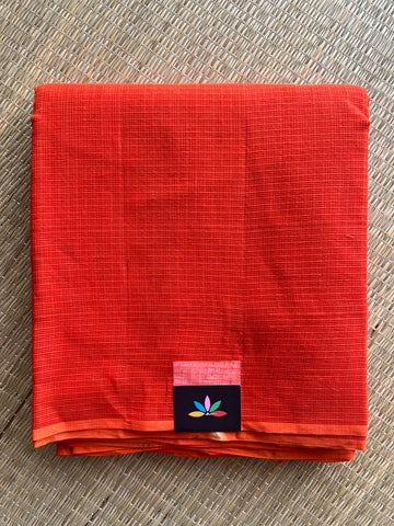 Deep Orange Plain Kota Cotton Saree (Without blouse)- 30735