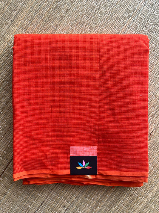 Deep Orange Plain Kota Cotton Saree (Without blouse)- 30735