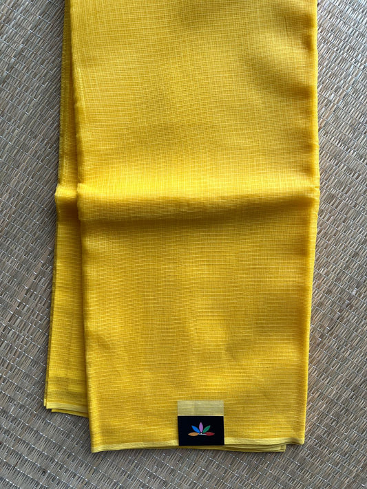Bright Yellow Plain Kota Cotton Saree (Without blouse)- 30742-30743