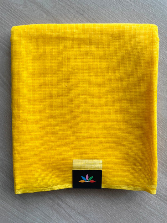 Bright Yellow Plain Kota Cotton Saree (Without blouse)- 30742-30743