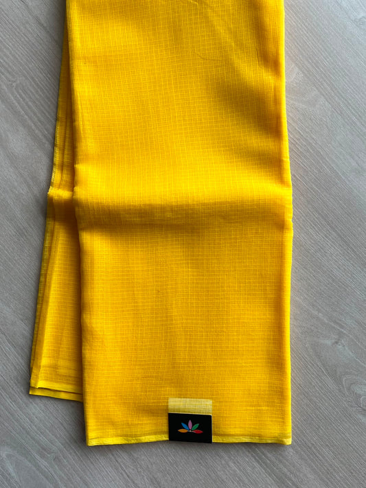 Bright Yellow Plain Kota Cotton Saree (Without blouse)- 30742-30743