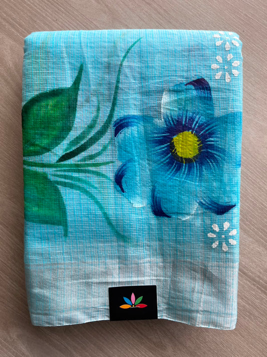 Sky Blue Floral Print Blended Kota Saree - 30747