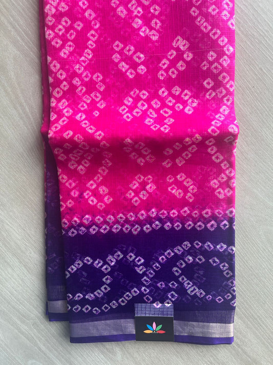 Deep Pink & Royal Purple Bandhani Print Pure Kota Silk Saree - 33069