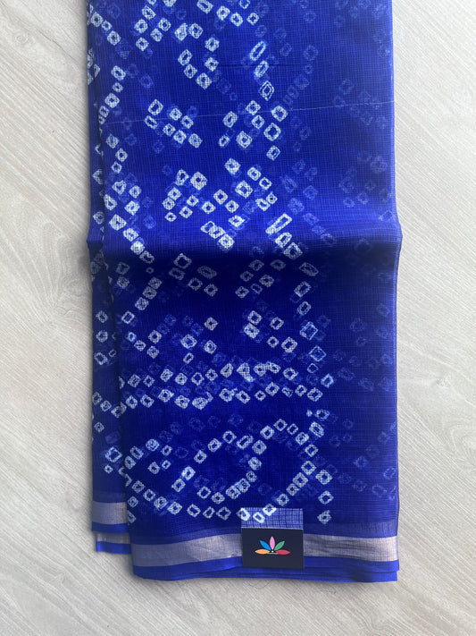 Dark Blue Bandhani Print Pure Kota Silk Saree - 33071