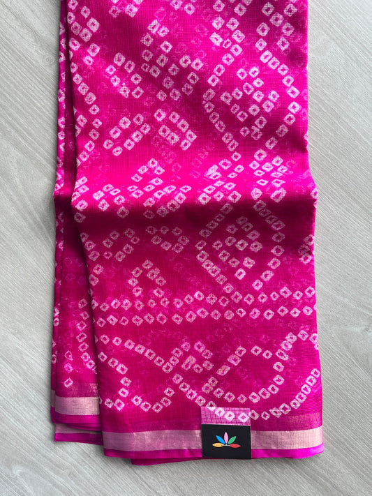 Deep Pink Bandhani Print Pure Kota Silk Saree - 33072