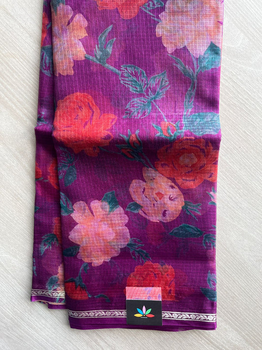 Magenta Purple Small Border Printed Kota Silk Saree - 33075