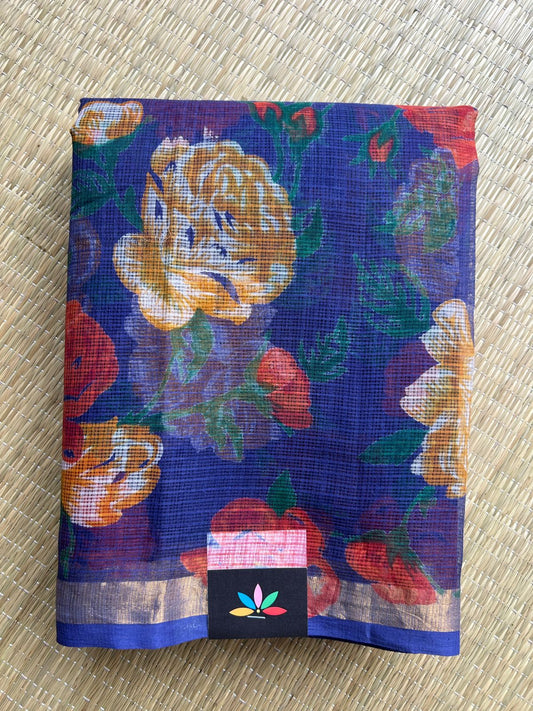 Royal Cobalt Blue Printed Kota Cotton Saree - 33078