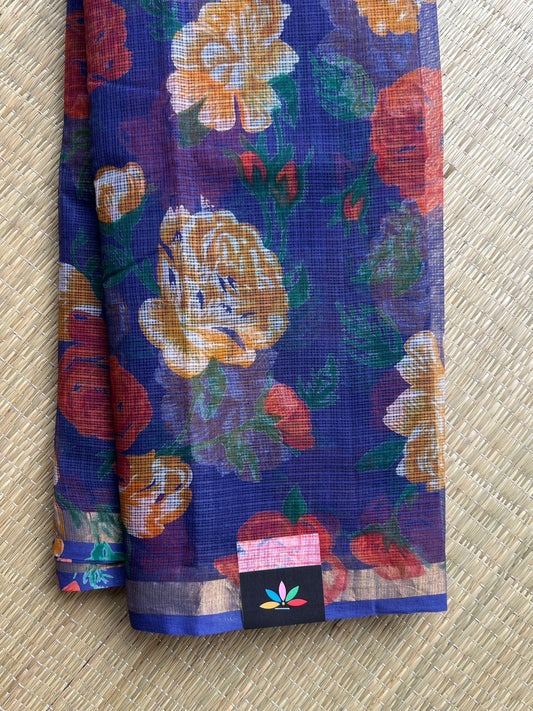 Royal Cobalt Blue Printed Kota Cotton Saree - 33078