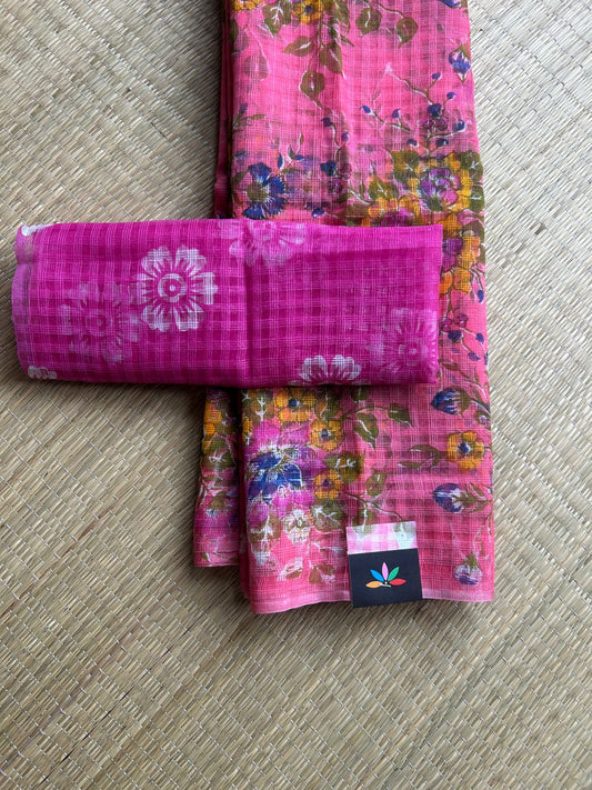 Franch Pink Printed Kota Cotton Saree - 33081