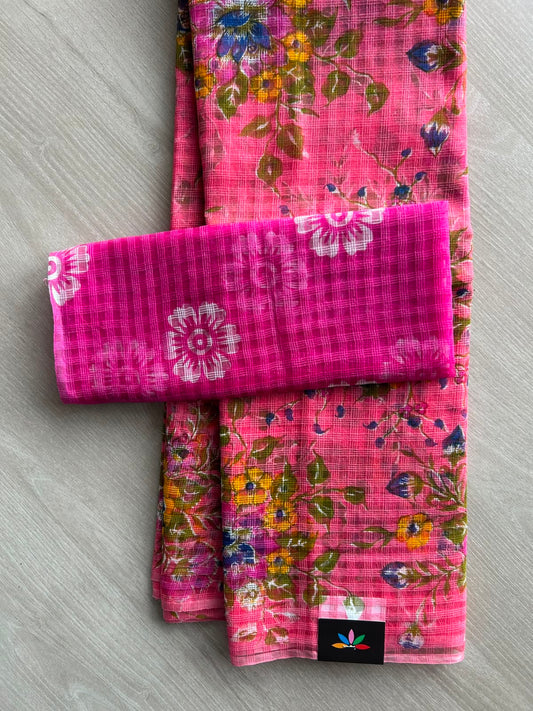 Franch Pink Printed Kota Cotton Saree - 33081