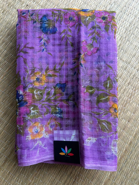 Deep Lavender Printed Kota Cotton Saree - 33082