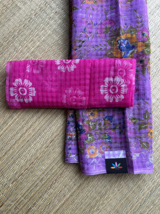 Deep Lavender Printed Kota Cotton Saree - 33082