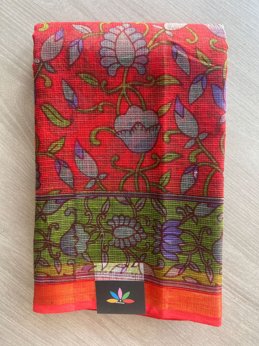 Vibrant Red Printed Kota Cotton Saree - 33087