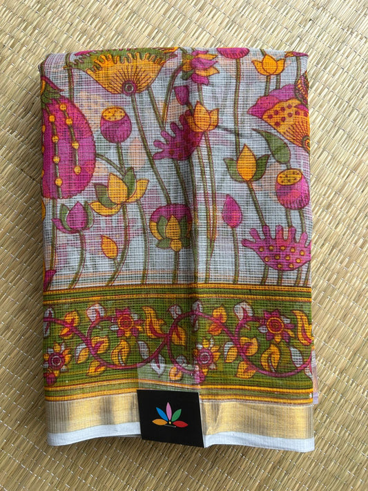 Steel Gray Printed Kota Cotton Saree - 33088