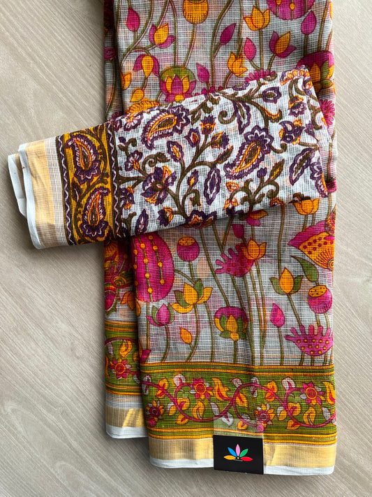 Steel Gray Printed Kota Cotton Saree - 33088