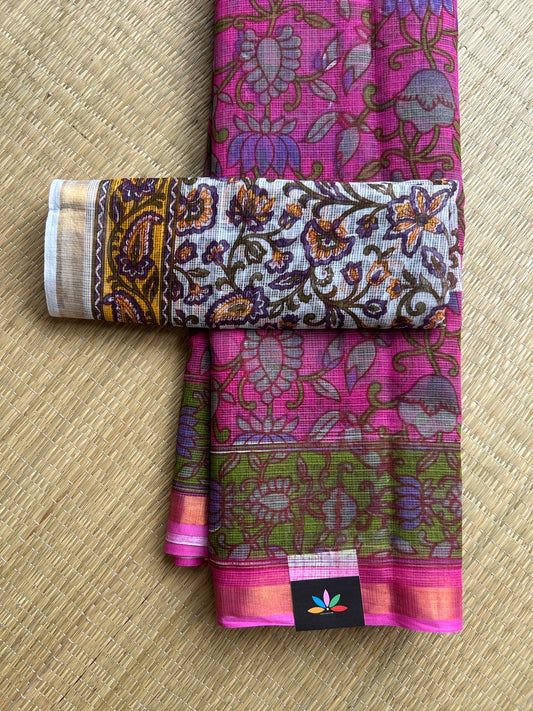 Deep Magenta Printed Kota Cotton Saree - 33089