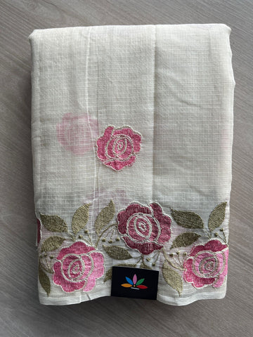 Embroidered Kota Cotton Saree - 33091_33092