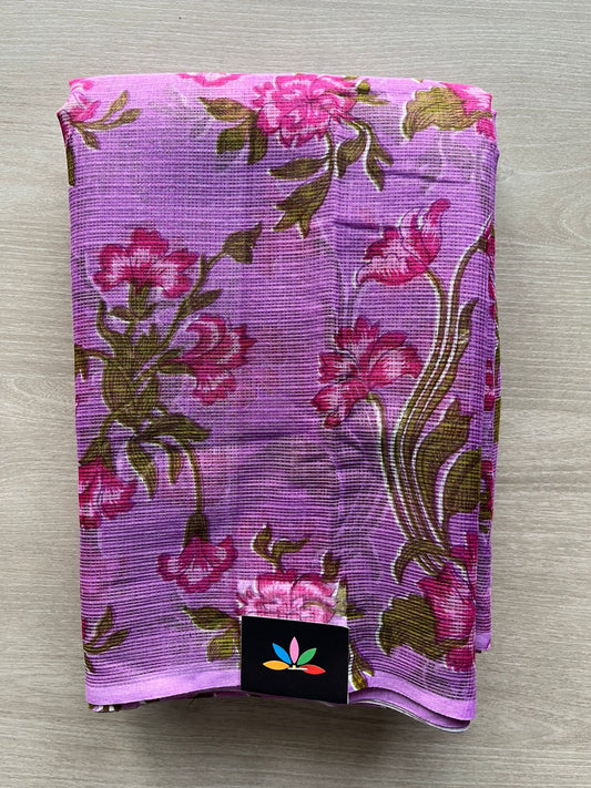 Deep Lavender Printed Kota Cotton Saree (Without Blouse) - 33222_33223