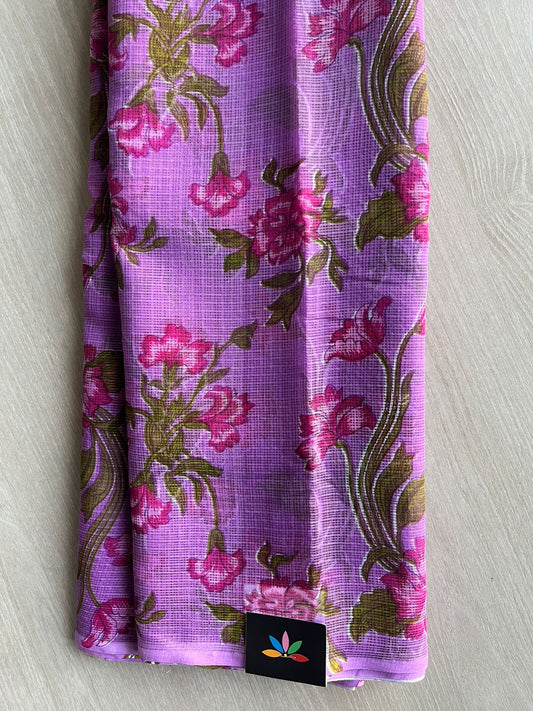 Deep Lavender Printed Kota Cotton Saree (Without Blouse) - 33222_33223